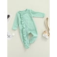 thumbnail image 2 of Honganda Baby Girl Long Sleeve Romper, Foot Warp Pure Color Ruffles Playsuit, 2 of 9