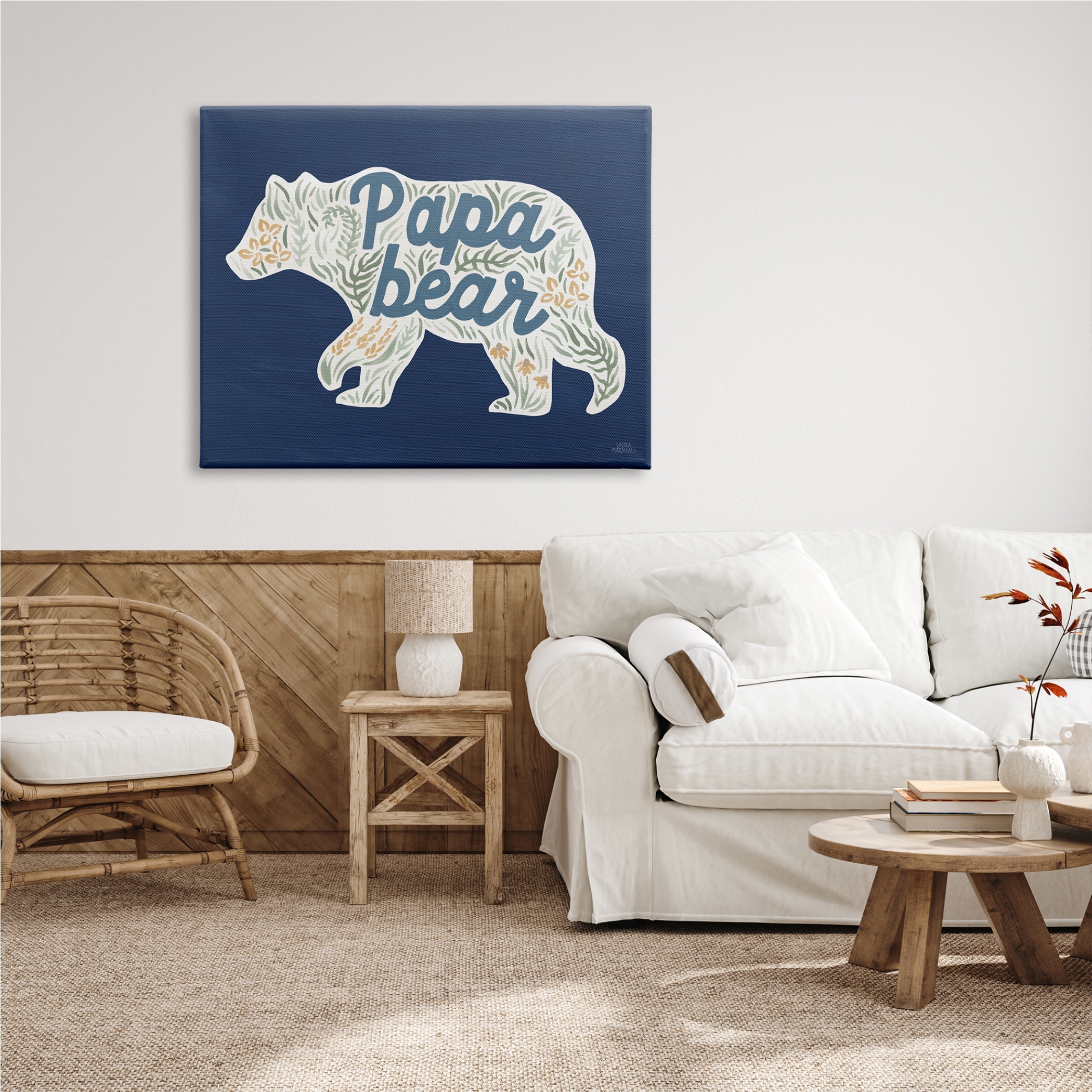 Stupell Industries Blue Floral Papa Bear Botanical & Floral Painting Gallery Wrapped Canvas Print Wall Art, 48 x 36
