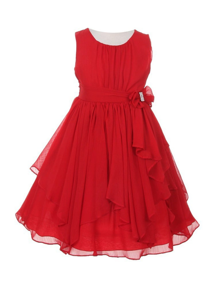 KiKi Kids USA - Girls Red Chiffon Bow Sash Flower Girl Easter Dress 8 ...