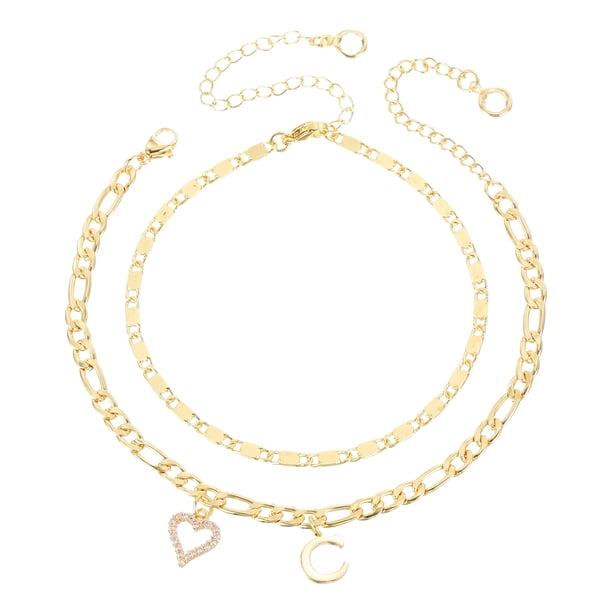 Pulseras de tobillo en forma de corazón inicial de Uxcell para mujeres, pulseras chapadas en oro de 14K, cadena de letras A-Z con caja para regalo de verano, tono dorado