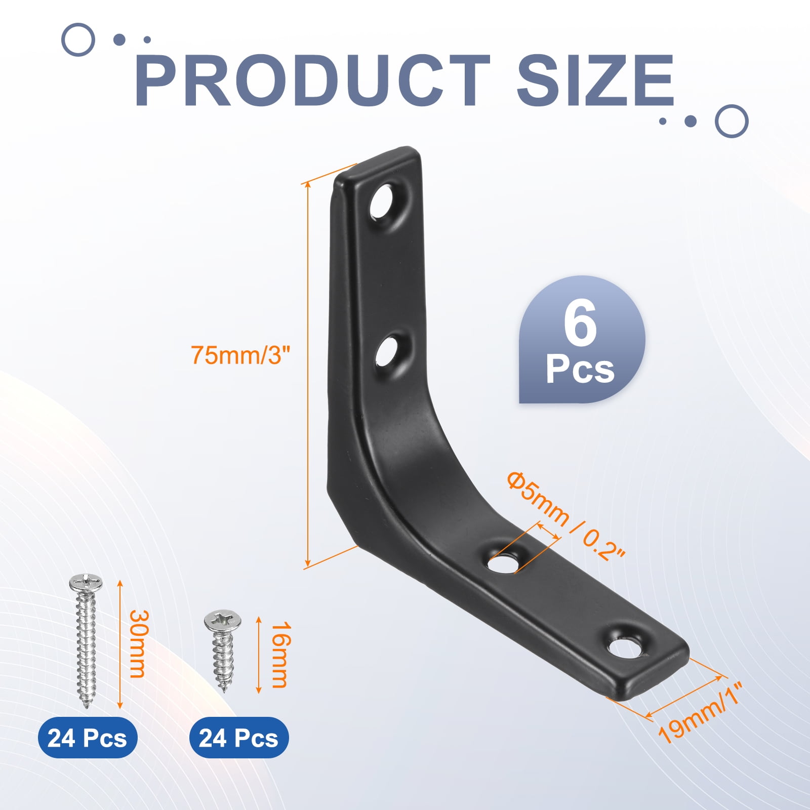 Uxcell 6Pcs Floating Shelf Brackets, 3 x 3 Inch L-Shape Wall Bracket Wall Shelf Supports with Screws for Wood Shelves, Cabinets, Countertop Support, Black