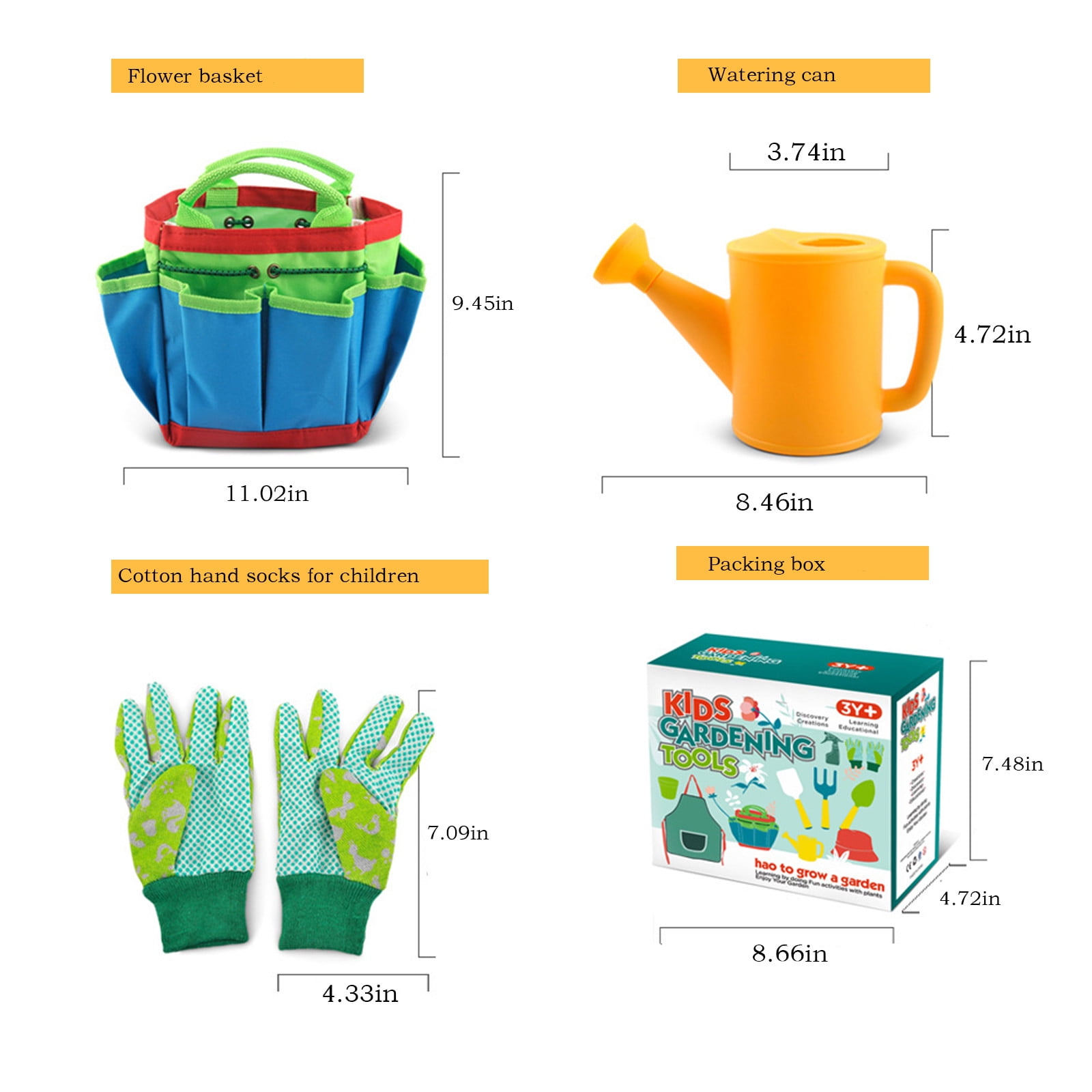 Holloyiver 6 PCS Kids Gardening Tool Set, Shovel Rake Fork Trowel Gloves Watering Can and Tote Bag, Toddler Gardening Tools for Kids Best Outdoor Toys Gift for Boys and Girls