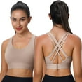 thumbnail image 3 of Wang6 Womens High Support Sports Bras Plus Size Seamless Wireless Yoga Tops Cross Bandage Running Gym Fitness Cropped Tank Tops X_Beige S, 3 of 5