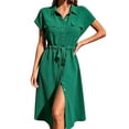 thumbnail image 2 of ClodeEU Women's Collar Cap Sleeve Drawstring Waist Button Midi Shirt Dress,Casual Summer Dress Green,Women's Plus M, 2 of 5