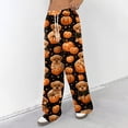 thumbnail image 3 of Hearthz Flannel Pants for Women Boo Ghost Pumpkin Graphic Flannel Fuzzy Pajama Pants Drawstring Elastic Waist Wide Leg Women Pajama Pants, 3 of 5