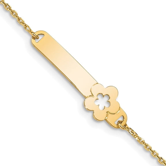 Auriga 14k Yellow Gold Polished Flower w/1inch ext. ID Bracelet for Women