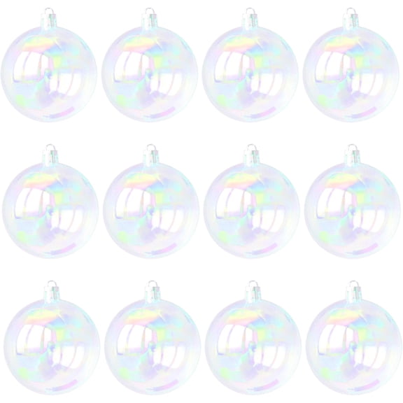 12 Pcs Mini Christmas Iridescent Ornaments Balls Plastic Clear Iridescent Ornaments Decorative Hanging Ornaments for Xmas Tree Wedding Valentine's Day Party Decorations