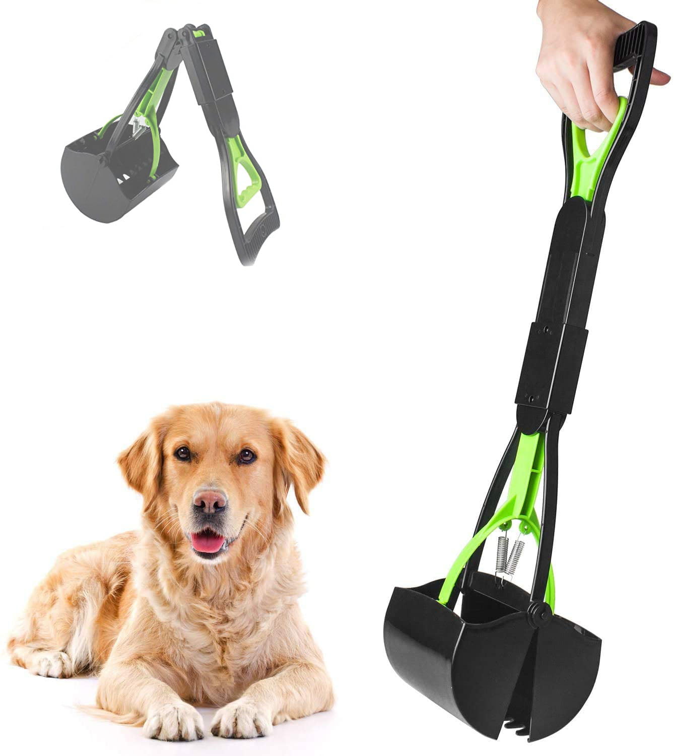SCPET Pet Pooper Scooper for Dogs and Cats with Long Handle Foldable Dog Poop Waste Pick Up Rake Jaw Claw Bin for Grass and Gravel 