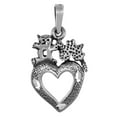 thumbnail image 1 of 1 inch Sterling Silver Teddy Bear on Open Heart Pendant for Women Diamond-Cut Oxidized finish NO Chain, 1 of 3