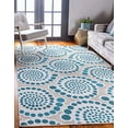 thumbnail image 2 of Unique Loom Modern Collection Carved Circles Transitional Indoor and Outdoor Flatweave Area Rug, 9 x 12 Feet, Ivory/Teal, 2 of 10