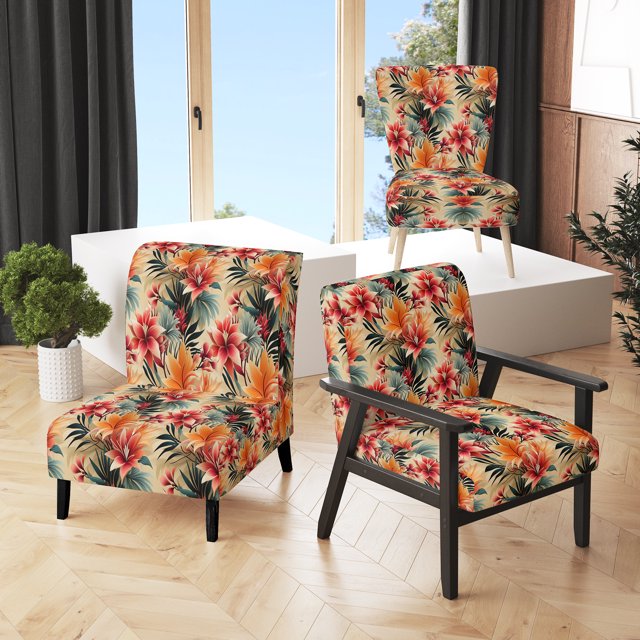 Designart "Sunset In The Tropics I" Pink Floral Upholstered Accent Chair - Cottage Arm Chair For Living Room