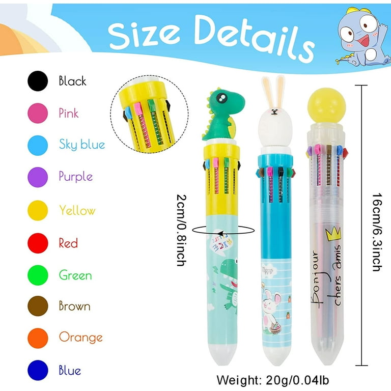 RETON 9PCS Multicolor Cute Ballpoint Pens, 10-in-1 Fun Cartoon Colored  Shuttle Pens Dinosaur Rabbit Crown Ball Design for Kids Office School  Supplies Party Gifts (0.5mm) 