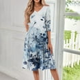 thumbnail image 2 of WTOBBY Women's Classic Floral Print V-Neck 3/4 Sleeve Midi Dress, Timeless Sundress with Feminine Details for Various Occasions,Blue L, 2 of 4