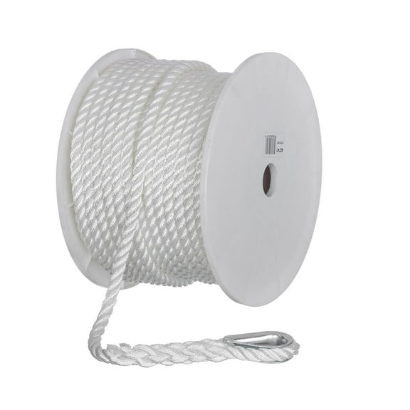 Seachoice Anchor Line Rope, 3-Strand Twisted, White, Nylon, 1/2 In. X 150 Ft.