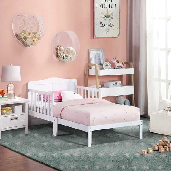 Olive & Opie Birdie Contemporary Wood Toddler Bed in White Finish