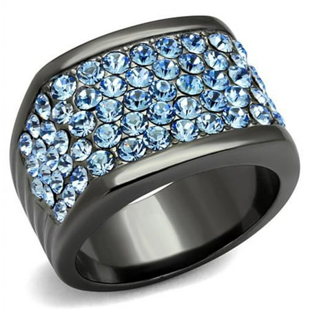 Crystal Sapphire Ring - Women's Gray I.P. Stainless Steel & Light Sapphire Crystal Cocktail Ring Size 6