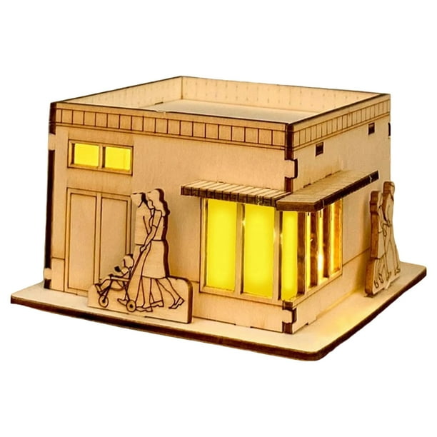 xihome Kit de manualidades para armar casitas navideñas de madera iluminadas, con casitas para pintar, ideal para decoracin navideña y actividades familiares.