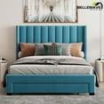 thumbnail image 2 of Bellemave Queen Size Blue Velvet Upholstered Wood Platform Bed with a Big Drawer and Soft Headboard, 2 of 8