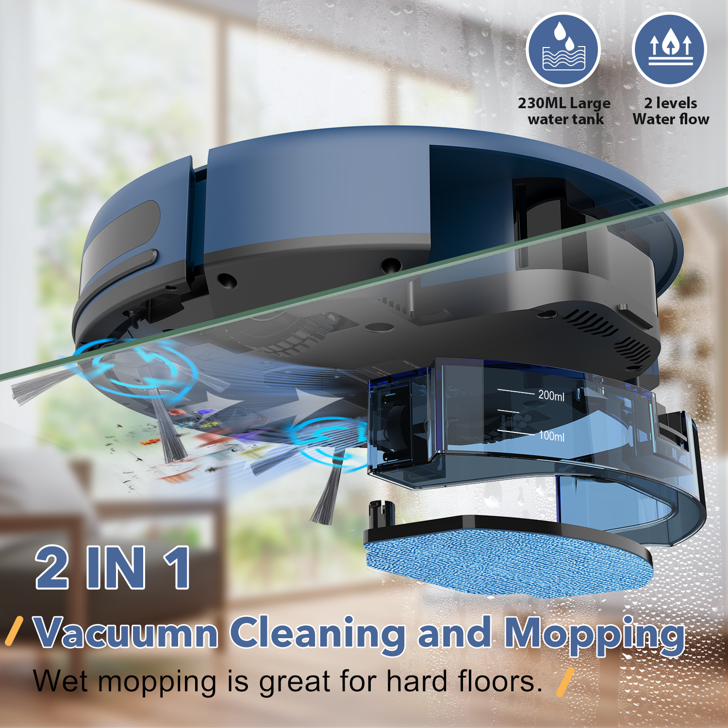 ONSON Robot Vacuum Cleaner, Robot Vacuum and Mop Combo with WIFI / Alexa for Pet Hair and Hard Floor - image 4 of 9