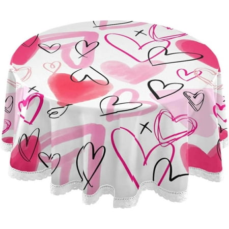 

Hyjoy Valentine s Day Round Tablecloth Valentine s Day Pink Heart Round Table Cloth Water Resistant Spill Proof Large Table Cover for Valentine s Day Romantic Dinner Decorate 60 in