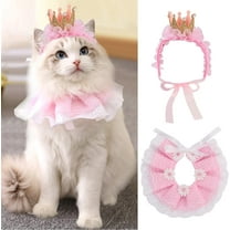 Cat Princess Costumes Pink Cat Crown Hat & Pink Lace Bandana Scarf Set, Puppy Part Hat for Small Dogs & Cat, Pink Outfit for Cats and Small Dogs Birthday Party
