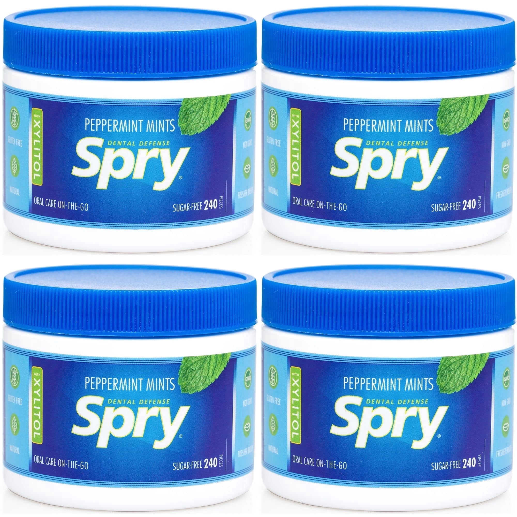 Spry Xylitol Mints Sugar-Free Gluten-Free Peppermint All Ages 240 Pieces (4 Pack)