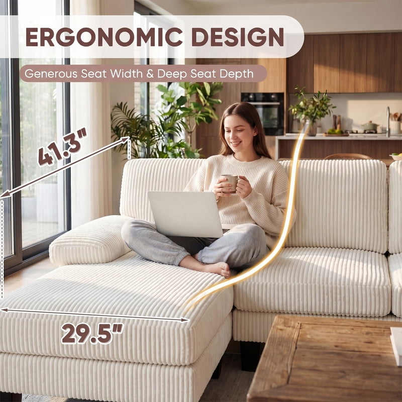 Vineego 105" Cloud U-shape Sectional Sofa Modern Modular Oversized Couches for Living Room,No Assembly Required,Corduroy Beige