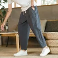 thumbnail image 4 of Pantalones casuales de lino para hombres, pantalones holgados de pierna recta, pantalones cortos de lino de algodón fino de verano de estilo chino, 4 of 4