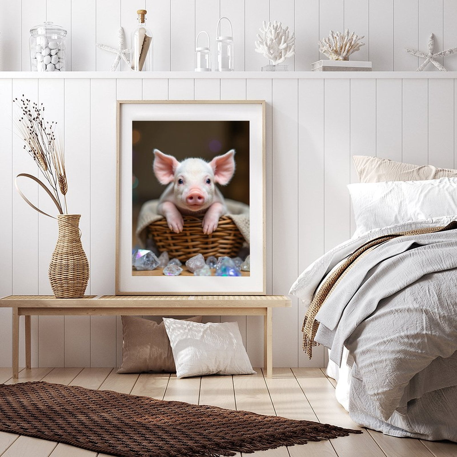 Diamond Art Kits for Adults - 5d Piglet In Basket With Gems Diamond Painting for Adults, Diamond Art for Adults Beginners, Diamond Painting Kits for Adults for Home Wall Decor