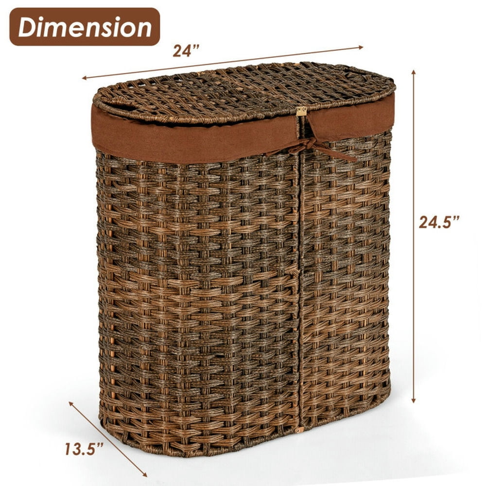 Finihen Laundry Hamper, Laundry Basket, Handwoven Laundry Hamper Basket with 2 Removable Liner Bags, for Bathroom, laundry Room, Brown Finihen Laundry Hamper, Laundry Basket, Handwoven Laundry Hamper Basket with 2 Removable Liner Bags, for Bathroom, laundry Room, Brown