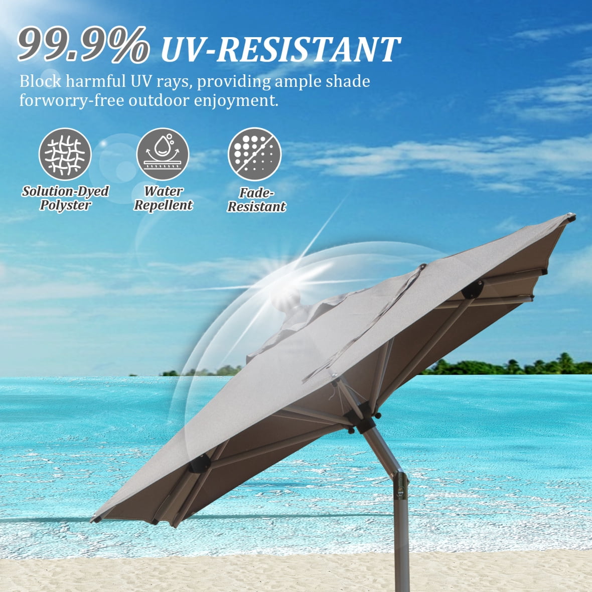4'x6' Rectangle Patio Umbrella with Crank and Tilt - UV Resistant Outdoor Market Umbrella, Grey, Aluminum Frame 6 Reinforced Ribs for Pool Deck Garden, 250g Polyester Fade-Resistant Canopy