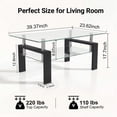 thumbnail image 4 of Glass Coffee Table with Lower Shelf, Holaki Modern Rectangular Tempered Glass Center Table with Metal Legs for Living Room, Black, 4 of 7