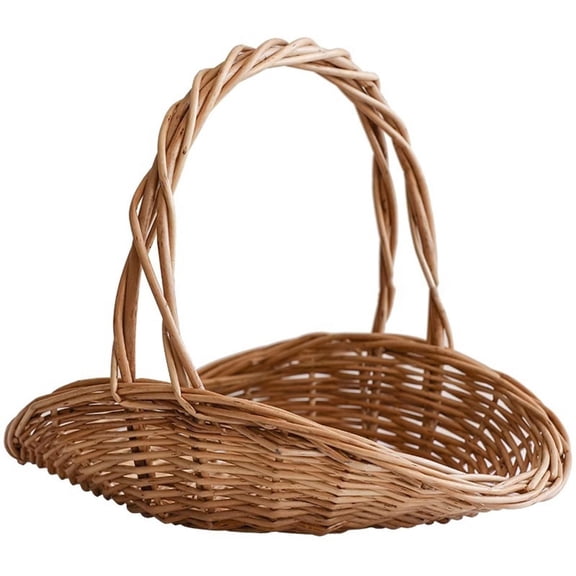 Handwoven Wicker Basket with Handle, Sturdy Natural Storage Basket for Flowers Vegetables, Portable Gathering and Picnic Basket for Home Kitchen Garden
