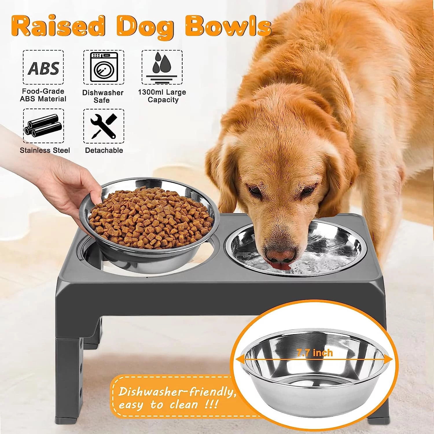 Pets Credible Elevated Dog Bowl 4 Adjustable Heights with Tray Mat, 2  Stainless Steel Dog Food Bowl, Non Slip Dog Dishes Stand. 4 Heights 3.1”,  8.6”