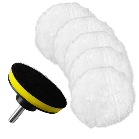 CURYMAY 7 Piece 3 Inch Wool Buffing Pad, Drill Buffer Connecting M10 Drill Adapter, Buffing Pads, for Car Polishing and Waxing, Painting Tabletops, Old Leather Sofas, Tile Polishing