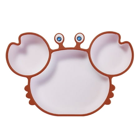 

Cartoon Crab Baby Suction Bowl Divided Dinner Plate Infants Learning Feeding Dish BPA-Free Silicone Dual Color Bowl