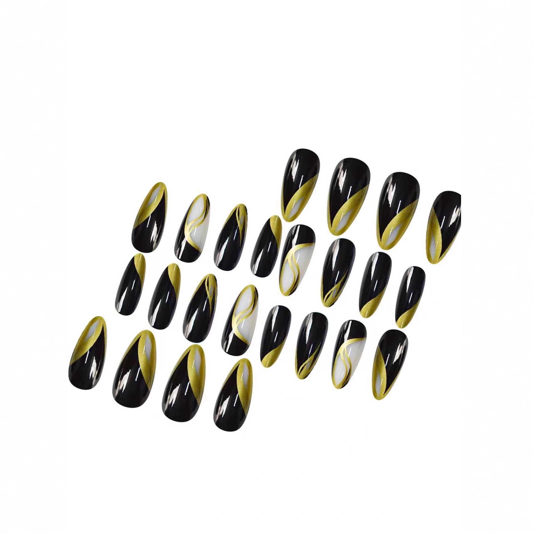 Cross-border hot sale almond fake nails pure desire black gold color scheme classic versatile wearing armor detachable finished product wholesale