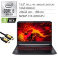 thumbnail image 2 of Acer Nitro 5 Gaming Laptop, 15.6" FHD 144Hz IPS Display, GeForce RTX 3050, Intel Core i5-10300H Acer 16GB RAM, 256GB NVMe SSD+1TB HDD, Mytrix HDMI 2.0 Cable, 2 of 5