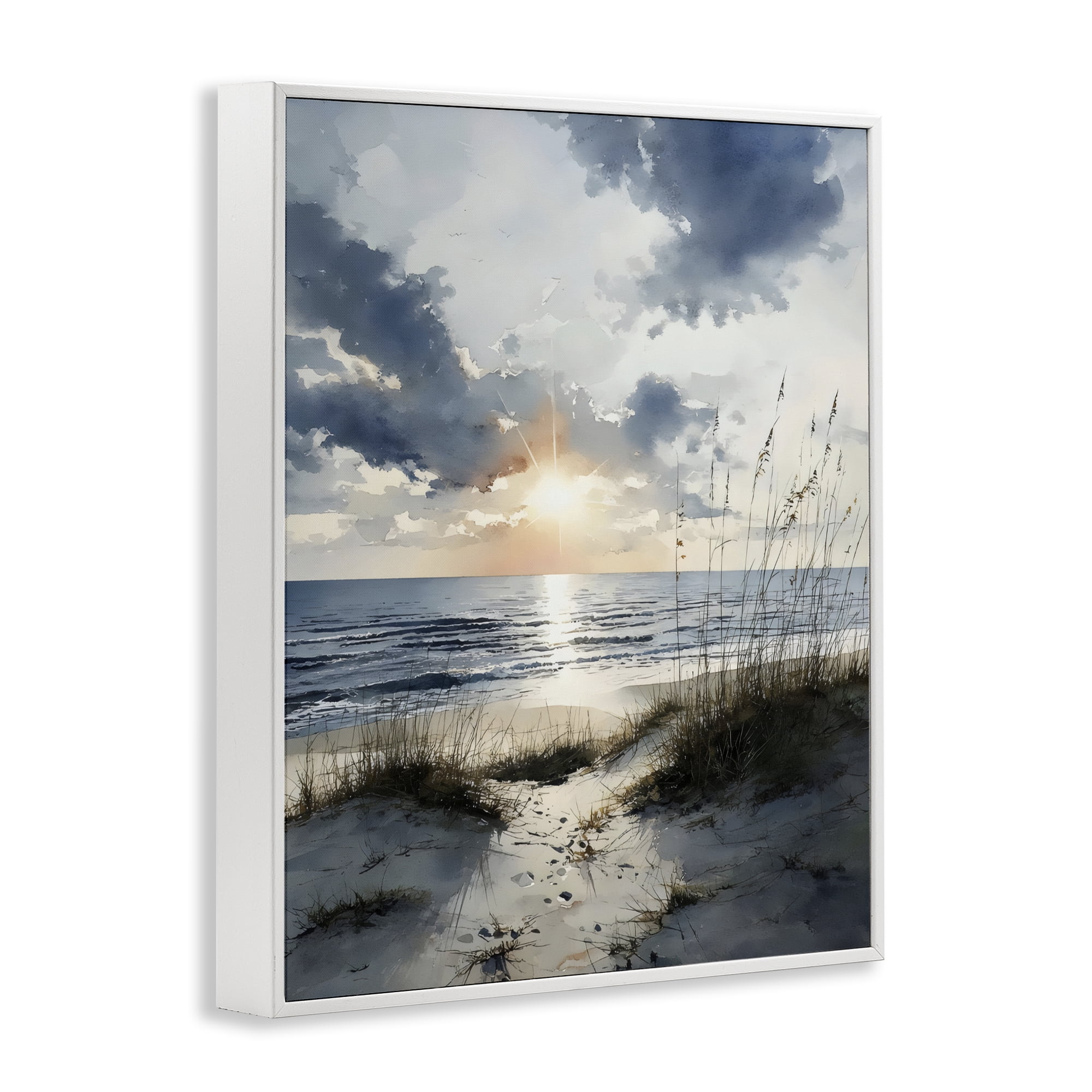 Stupell Industries Ocean Sunrise over Sandy Dunes White Framed Giclee Art, design by Franklyn Gregory