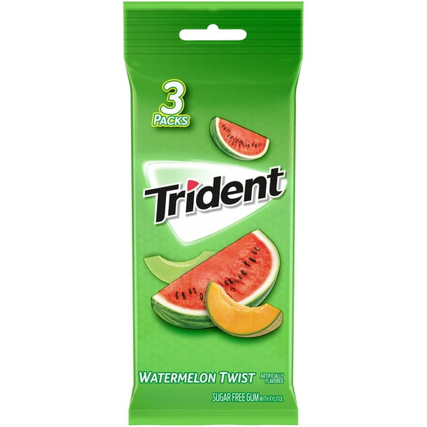 Trident Sugar Free Gum, Watermelon Twist Flavor, 3 Packs (42 Pieces