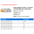 thumbnail image 2 of Right Headlight Assembly - Compatible with 2007 GMC Sierra 1500 Classic, 2 of 2