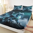 thumbnail image 4 of Metsweet Teal Dragon Bed Sheets 4-Piece, Gothic Wildlife Full Size Sheets, Blue Black,1 Fitted Sheet, 1 Flat Sheet and 2 Pillowcases, 4 of 5