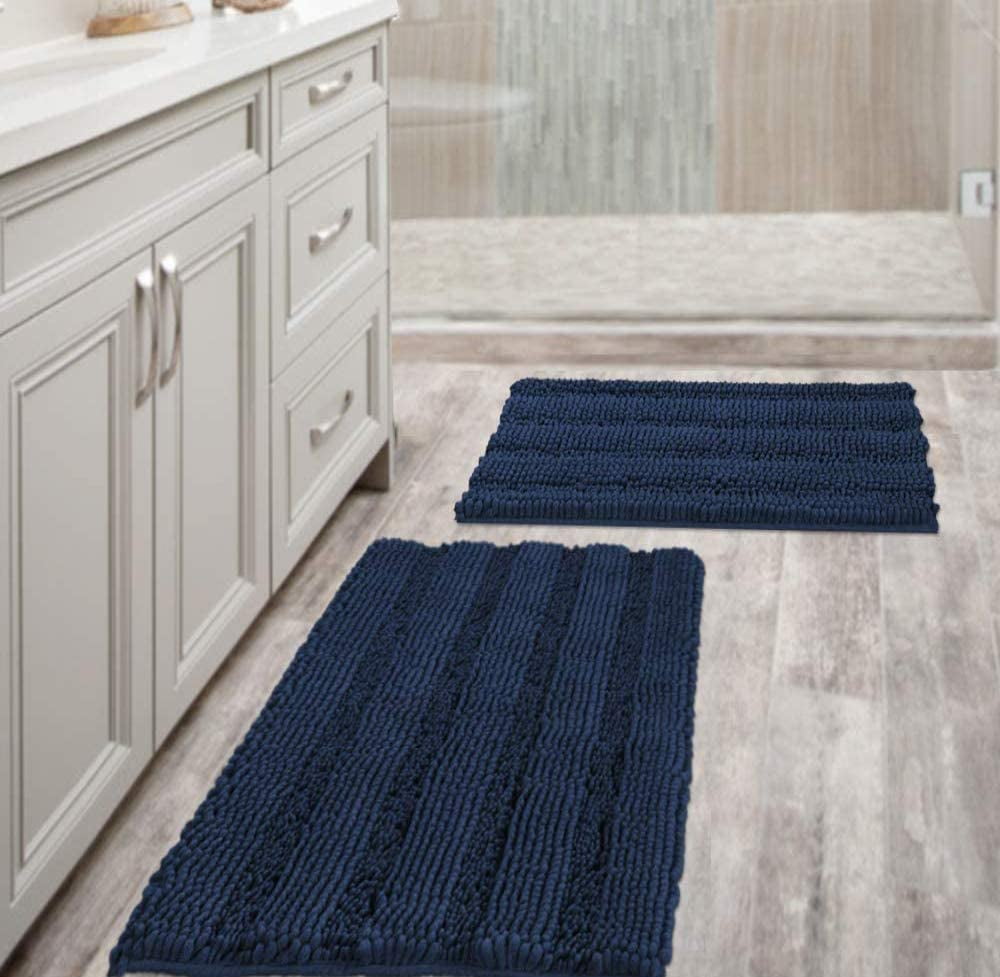 DEXI Bath Mat Bathroom Rug Non Slip Absorbent and Soft Floor Mats Washable  Chenille for Bathtub Toilet Shower Room Entryway,16x24Light Blue