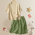 thumbnail image 2 of Jxximdong Women Blouses, Cotton Linen Short Sleeve Tshirt and Elastic Waist Shorts Set Breathable Summer Casual 2Pcs Outfit, Beige Daily Dresses for Women, 2 of 9