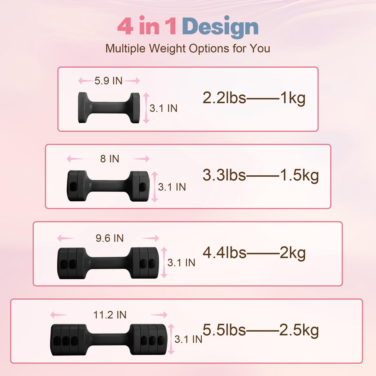 Adjustable Dumbbell Set Of 2  4 In 1 Free Weights Dumbbells For Women With Fast Adjustment Each 2lb 3lb 4lb 5lb Hand Home Gym & Outdoor Exercise