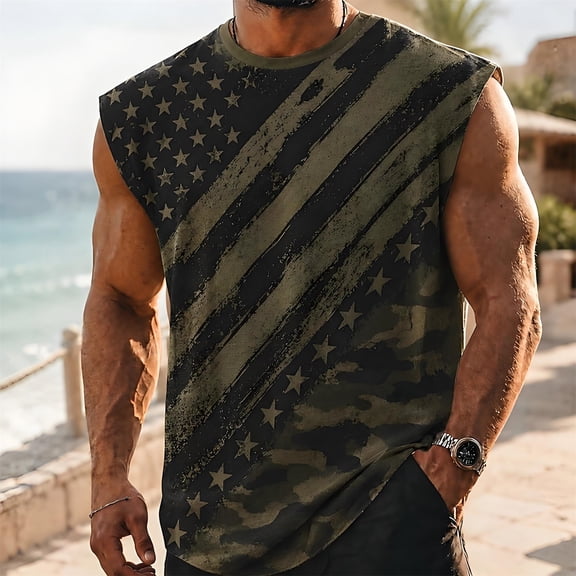 Men Tank Tops Sleeveless Lightweight Athletic Breathable Comfort Undershirt Tank America 250 Shirt Army Green L
