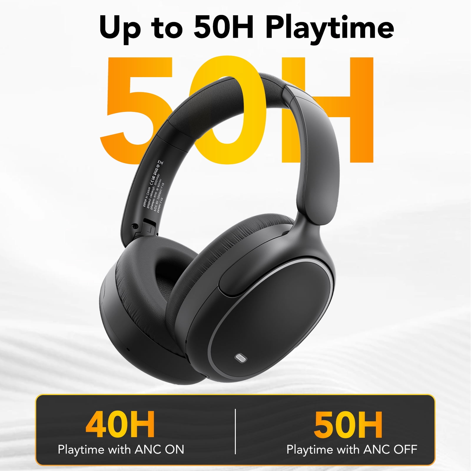 Hybrid Active Noise Cancelling Headphones -45dB, Bluetooth Headphones 5.4, Bass Boosted by 90%, 50H Playtime, ENC Clear Call, Comfort Fit Over Ear Wireless Headphone for Travel Office PC Pure Black thumbnail 8