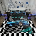 thumbnail image 2 of Twin Comforter Set Erosebridal,Race Car Bed Sports Car Toddler Bedding Sets,Black White Buffalo Checkered Comforter Set Square Grid Plaid Lattice Quilt,Blue, 2 of 6