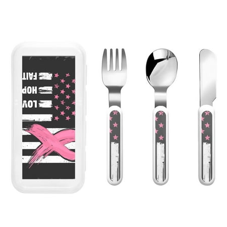 

Daiia Ribbon Breast Cancer Awareness for Stainless Steel Kids Silverware Set - Children’s Utensil Set - Children s Knife Fork And Spoon Set - Metal Kids Cutlery Set
