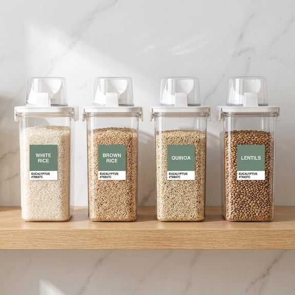 MOONXIAN Set of 4 1.8 Liter Dry Food Storage Containers, Plastic Airtight Rice Cereal Canister with Pour Spout & Measuring Cup for Pantry Organization